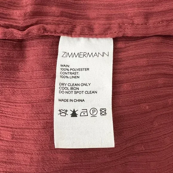 ZIMMERMANN MIDI DRESS ESPIONAGE BRICK PLISSE SWISS DOT SIZE 0 LONG SLEEVE - Picture 11 of 11